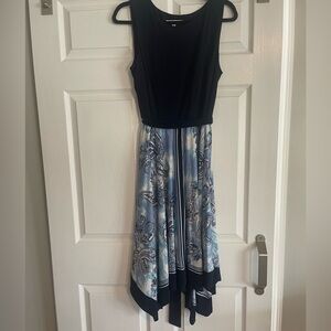 Navy floral dress.